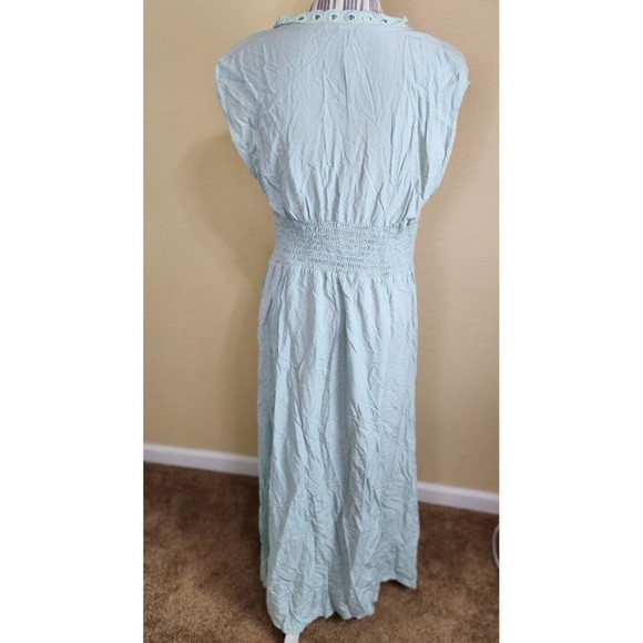 Hekka Blue Embroidered Floral V-Neck Cap Sleeves Maxi X-line Dress size XXL - Picture 5 of 16